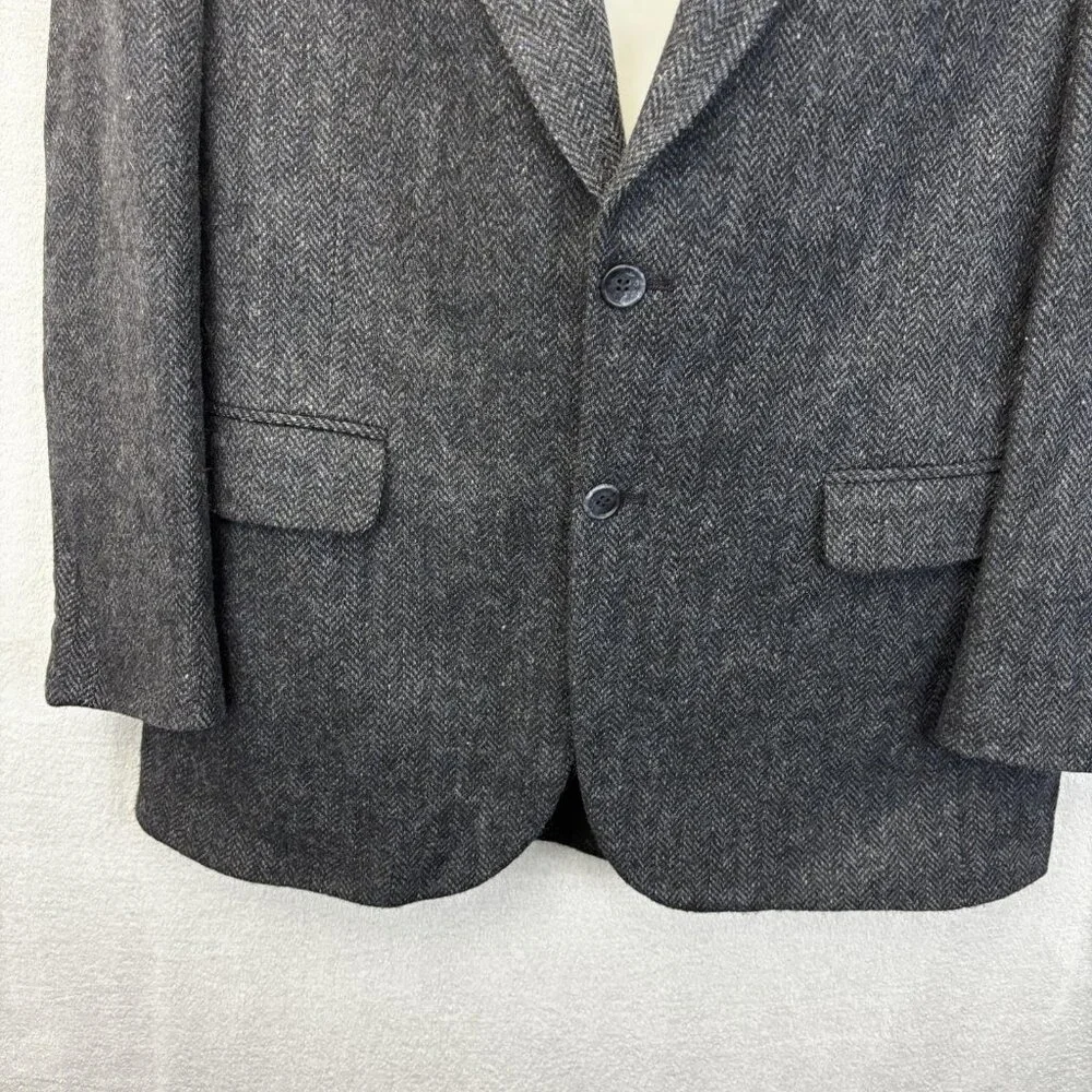 Vintage 100% Shetland Wool Tweed Blazer Jacket Mens 42L‎ Gray Blue Herringbone